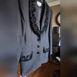 John Meyer of Norwich Vintage 70s Black Beaded velvet 100% Wool Blazer 10P